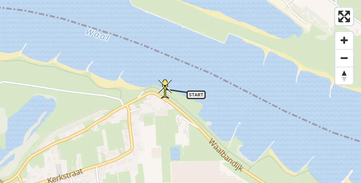 Routekaart van de vlucht: Lifeliner 3 naar Nieuwaal, Waalbandijk