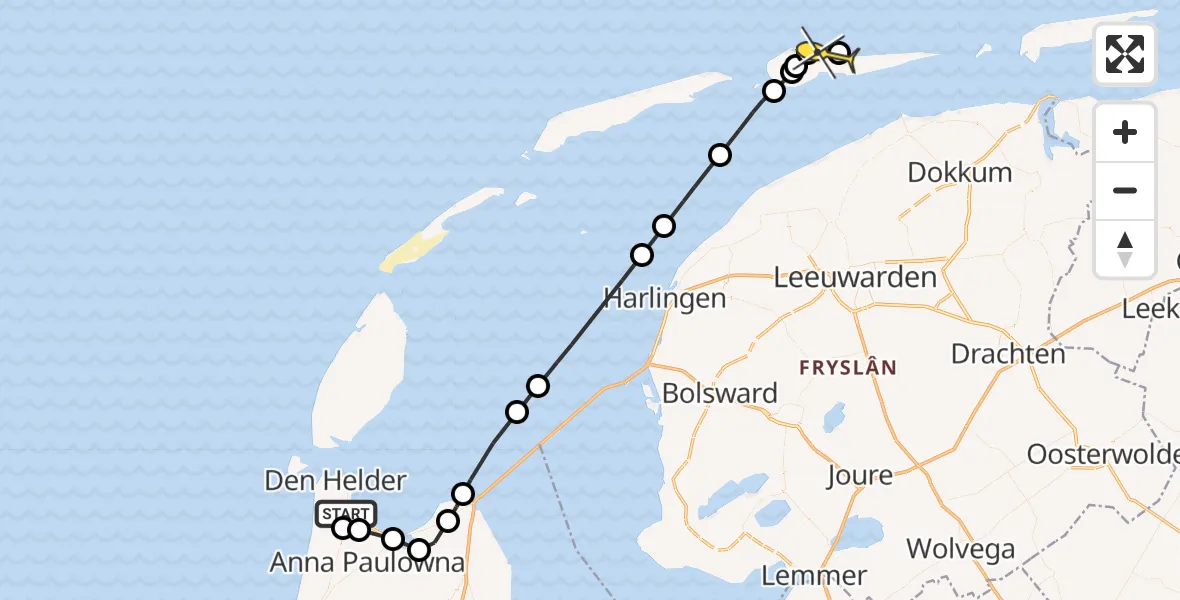 Routekaart van de vlucht: Kustwachthelikopter naar Nes, Luchthavenweg
