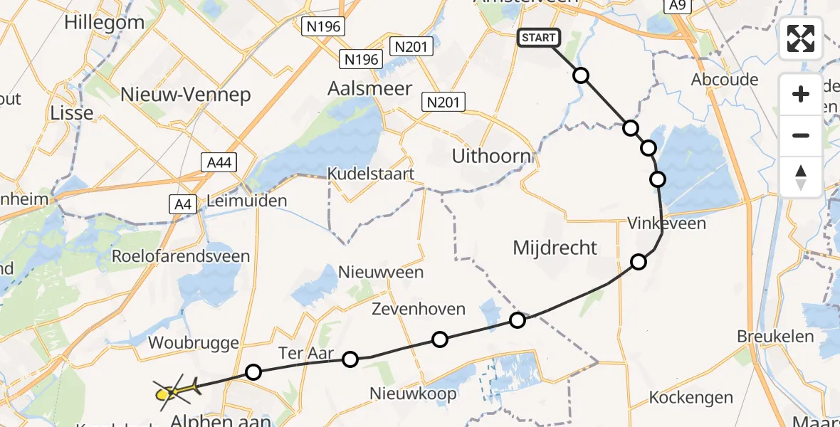 Routekaart van de vlucht: Politieheli naar Alphen aan den Rijn, Ringdijk BP