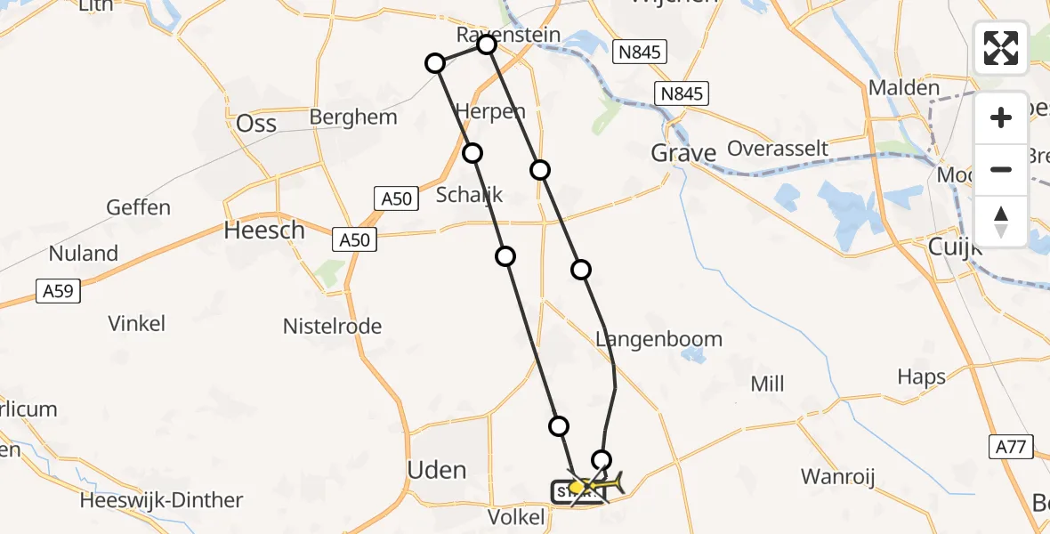 Routekaart van de vlucht: Lifeliner 3 naar Vliegbasis Volkel, De Bunders