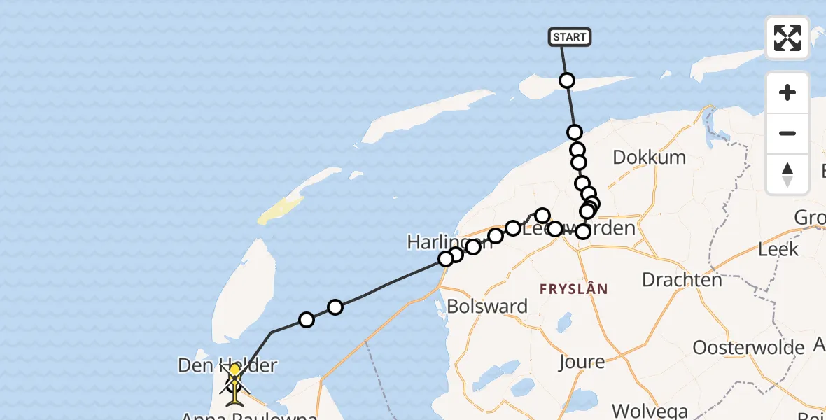 Routekaart van de vlucht: Kustwachthelikopter naar Vliegveld De Kooy, Luchthavenweg