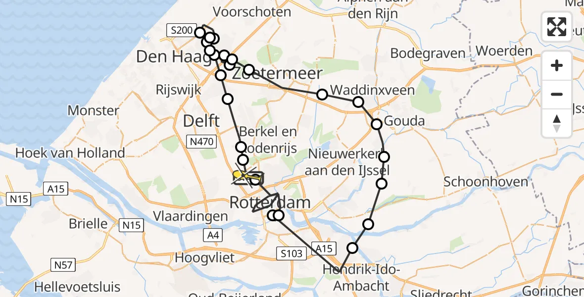 Routekaart van de vlucht: Politieheli naar Rotterdam The Hague Airport, A16 Rotterdam