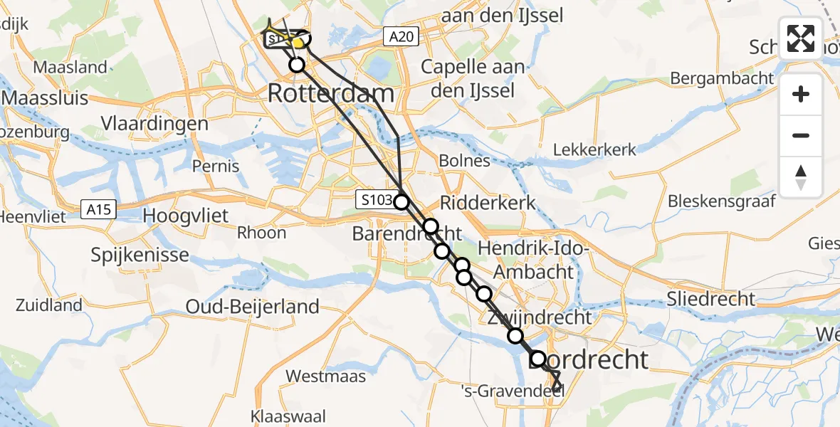 Routekaart van de vlucht: Lifeliner 2 naar Rotterdam The Hague Airport, HSL-Zuid