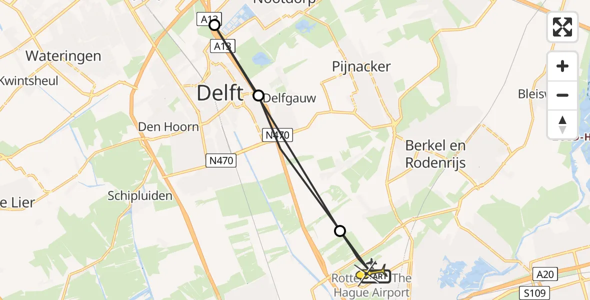 Routekaart van de vlucht: Lifeliner 2 naar Rotterdam The Hague Airport, Schieveense polder