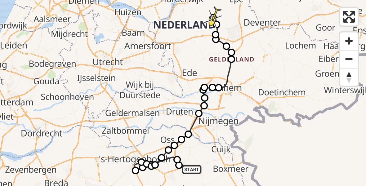 Routekaart van de vlucht: Politiehelikopter naar Elspeet, Schouwstraat