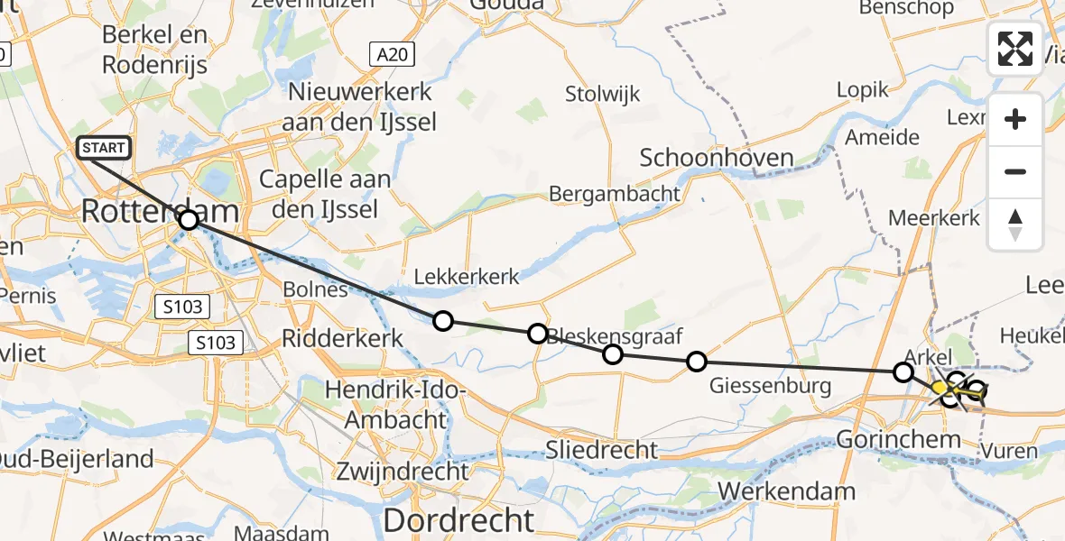 Routekaart van de vlucht: Politieheli naar Spijk, Schipholstraat