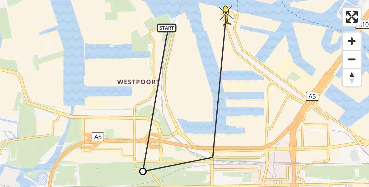 Routekaart van de vlucht: Lifeliner 1 naar Amsterdam Heliport, Australiëhavenweg