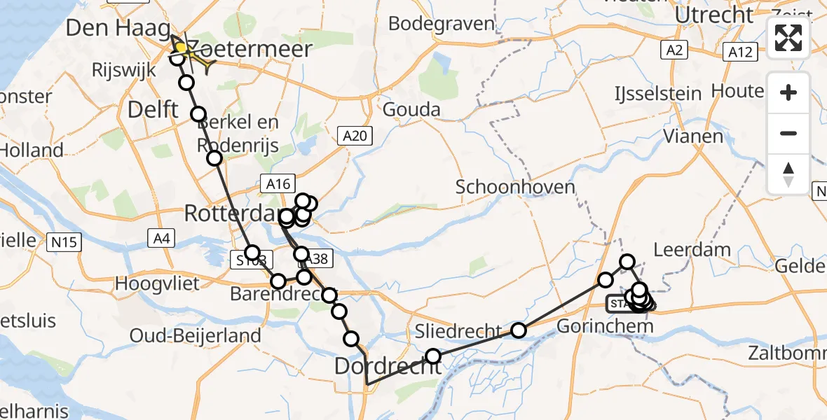 Routekaart van de vlucht: Politieheli naar Den Haag, Julianaweg