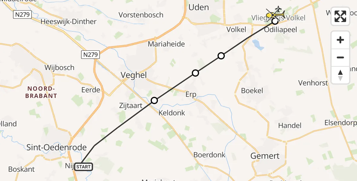 Routekaart van de vlucht: Lifeliner 3 naar Vliegbasis Volkel, Bakkerpad