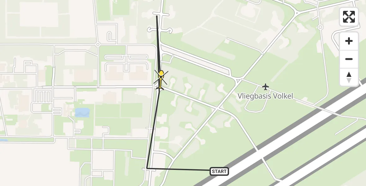 Vluchtroute Traumahelikopter van Vliegbasis Volkel naar Vliegbasis Volkel