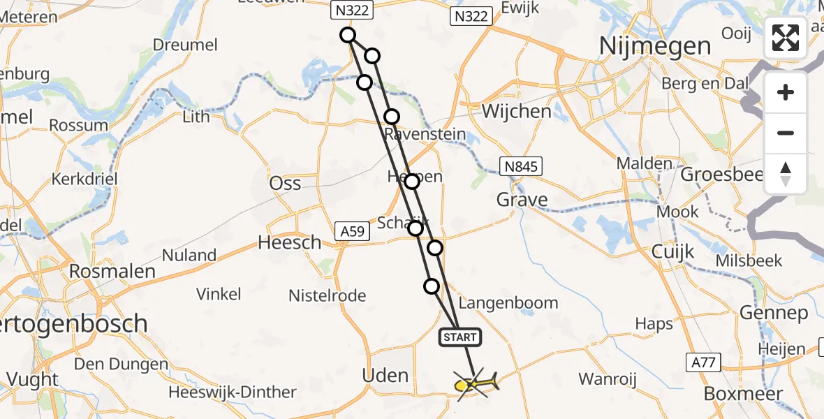 Routekaart van de vlucht: Lifeliner 3 naar Vliegbasis Volkel, Hoefslag