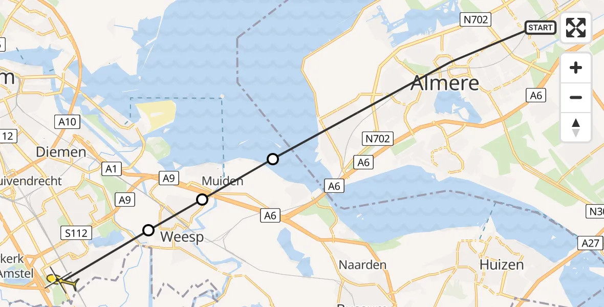 Routekaart van de vlucht: Lifeliner 1 naar Academisch Medisch Centrum (AMC), Randstad 21