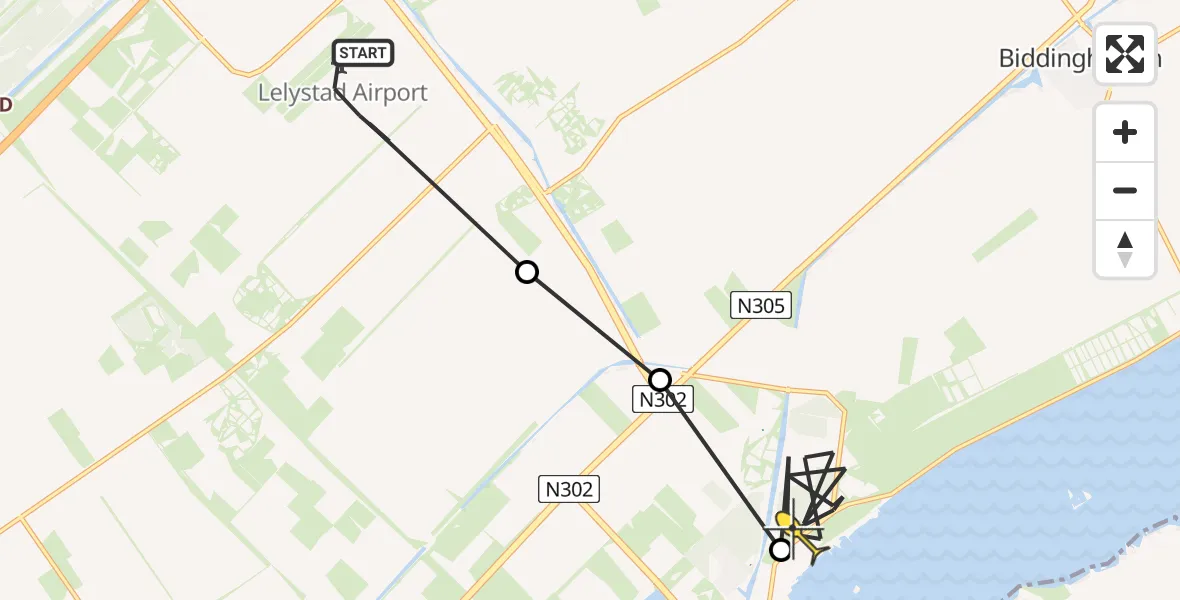 Routekaart van de vlucht: Politieheli naar Biddinghuizen, Eendenweg
