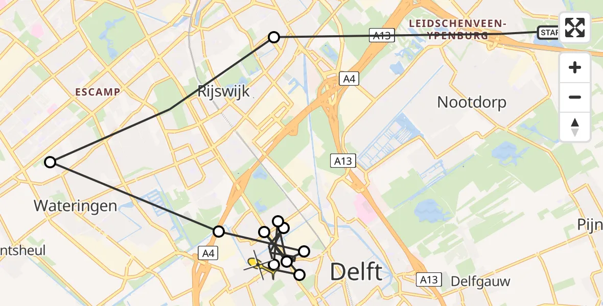 Routekaart van de vlucht: Politieheli naar Delft, Donau