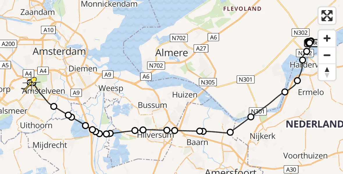 Routekaart van de vlucht: Politieheli naar Schiphol, Strandweg
