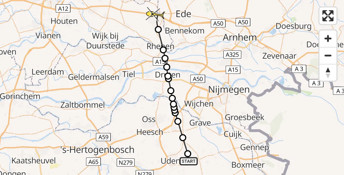 Routekaart van de vlucht: Lifeliner 3 naar Veenendaal, Millsebaan