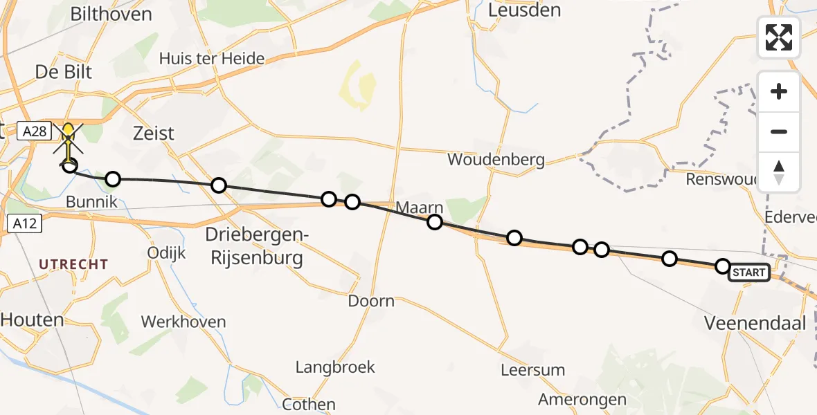 Routekaart van de vlucht: Lifeliner 3 naar Universitair Medisch Centrum Utrecht, Emminkhuizerberg
