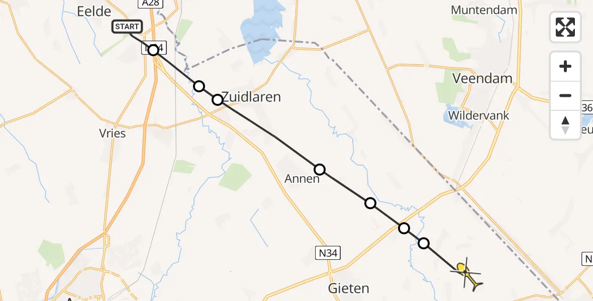 Routekaart van de vlucht: Lifeliner 4 naar Gasselternijveenschemond, Groningerstraat
