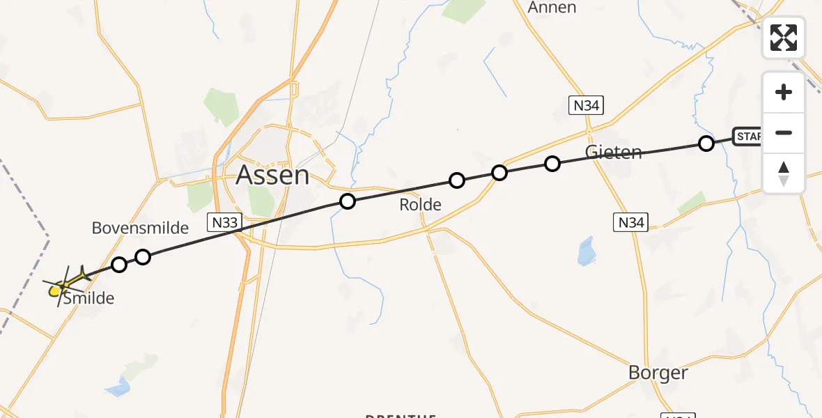 Routekaart van de vlucht: Lifeliner 4 naar Smilde, Torenveen
