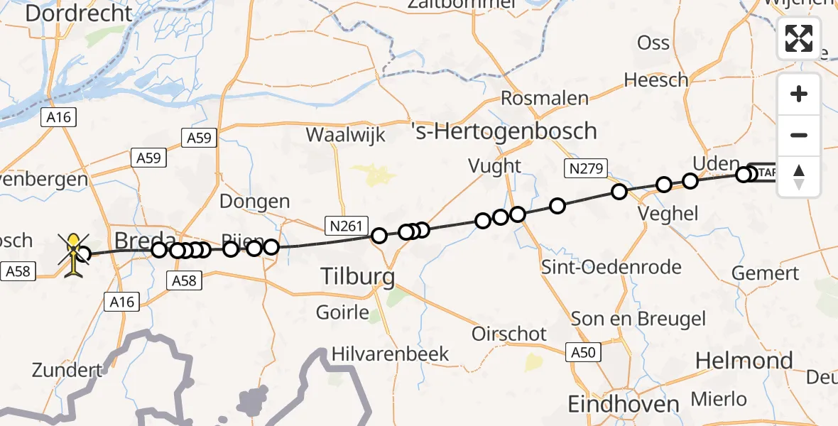 Routekaart van de vlucht: Lifeliner 3 naar Etten-Leur, Zonnepark Hoogveld Zuid