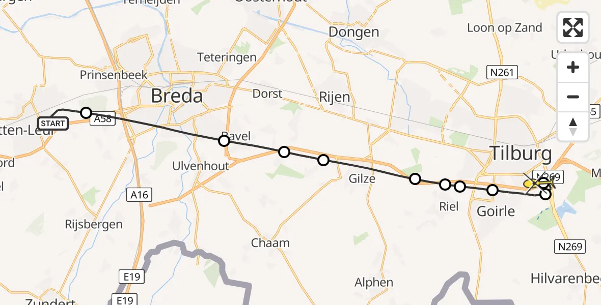Routekaart van de vlucht: Lifeliner 3 naar Tilburg, Lage Bremberg