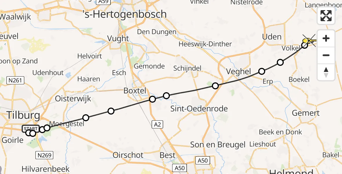 Routekaart van de vlucht: Lifeliner 3 naar Vliegbasis Volkel, Oude Beeksepad