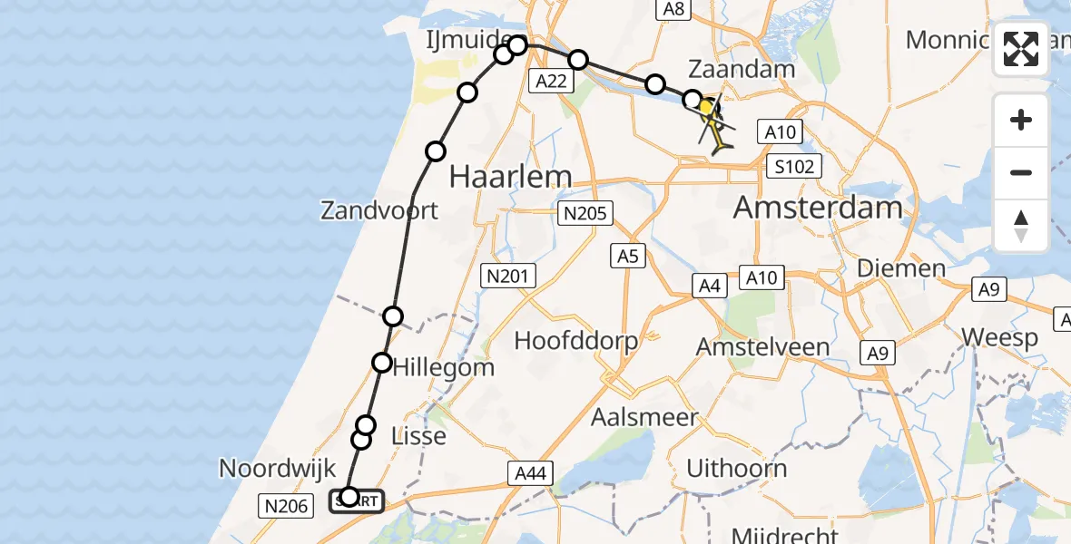Routekaart van de vlucht: Lifeliner 1 naar Amsterdam Heliport, Jacoba van Beierenweg
