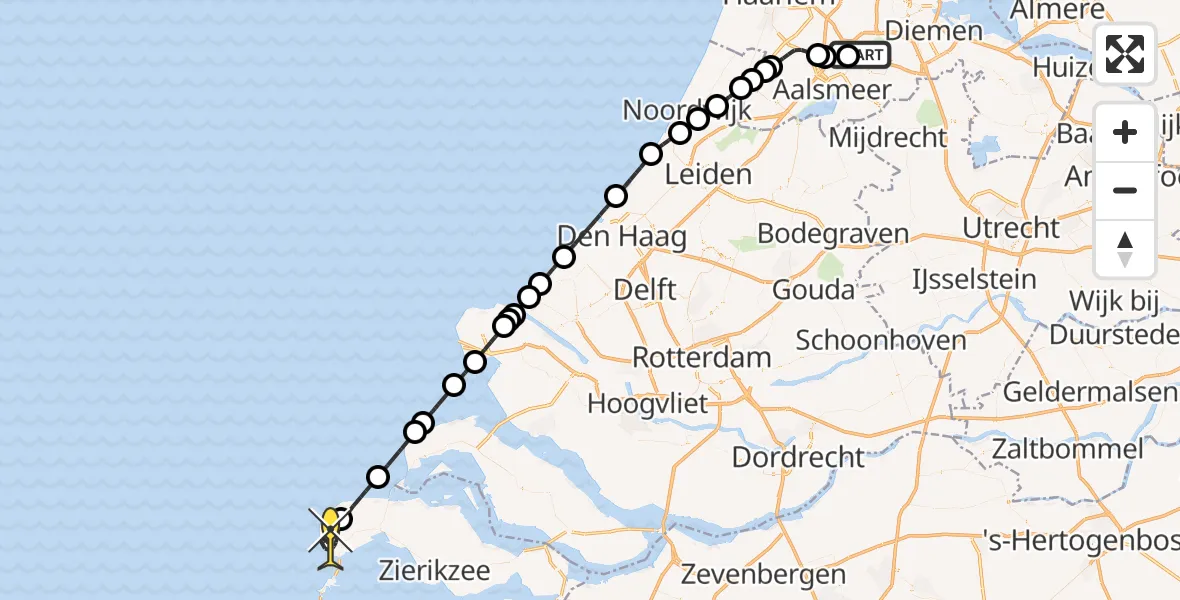 Routekaart van de vlucht: Politiehelikopter naar Burgh-Haamstede, Ceintuurbaan