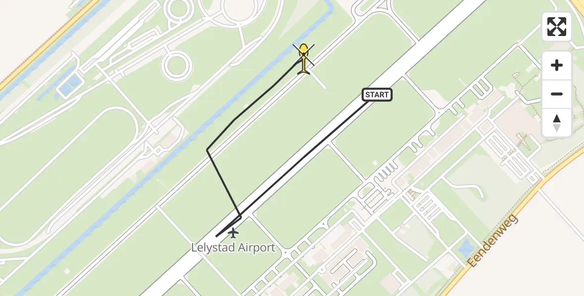 Routekaart van de vlucht: Traumaheli naar Lelystad Airport, RDW-testbaan