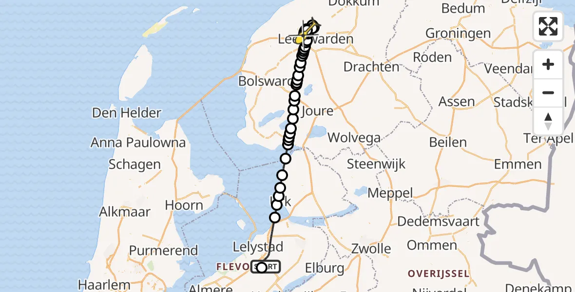 Routekaart van de vlucht: Ambulanceheli naar Vliegbasis Leeuwarden, Talingweg