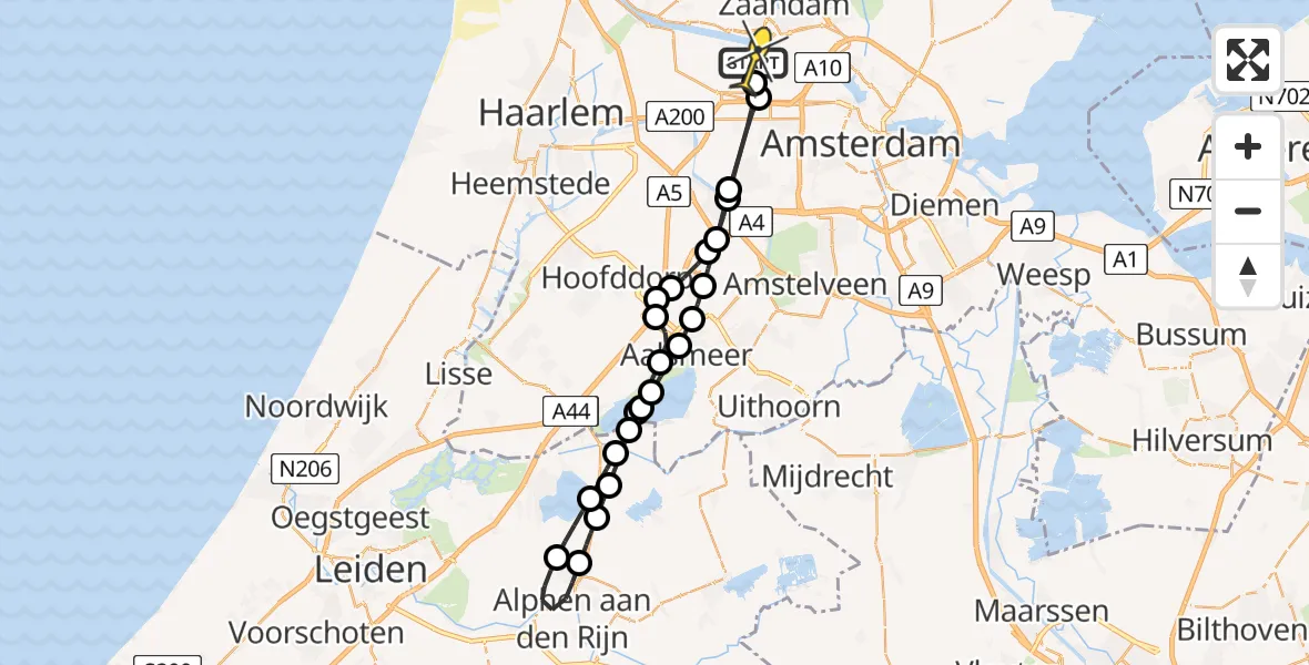 Routekaart van de vlucht: Lifeliner 1 naar Amsterdam Heliport, Keetje Tippel