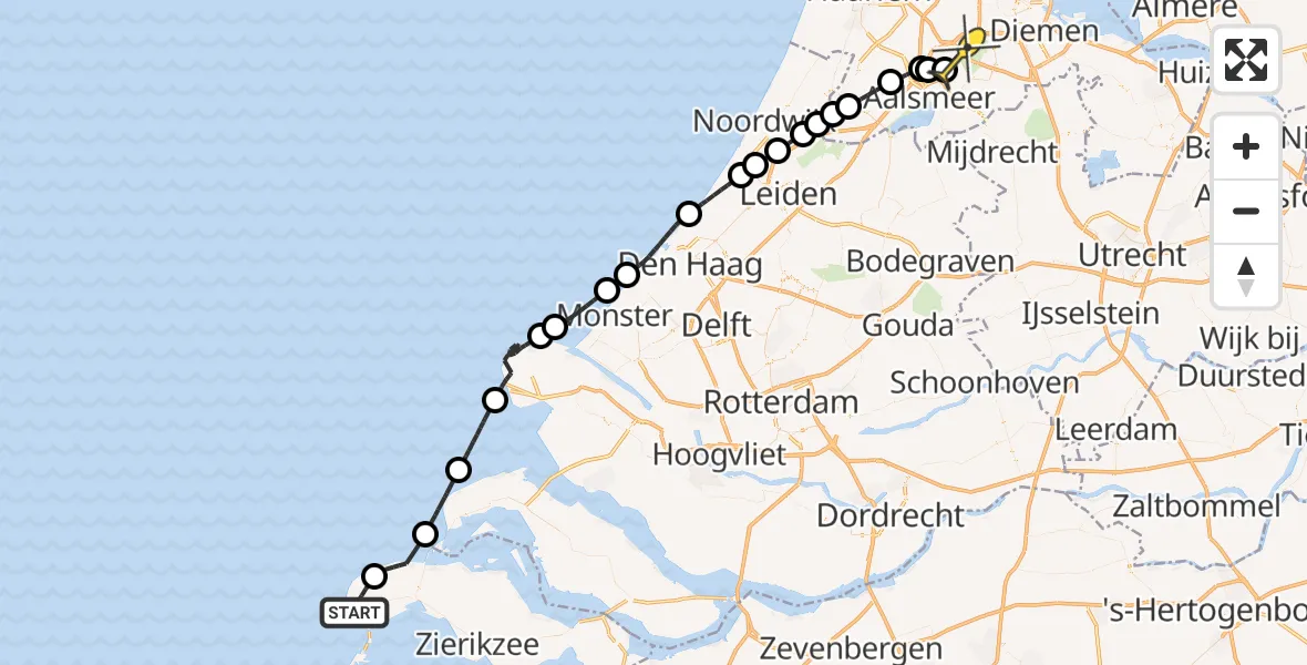 Routekaart van de vlucht: Politieheli naar Schiphol, Theunessehil