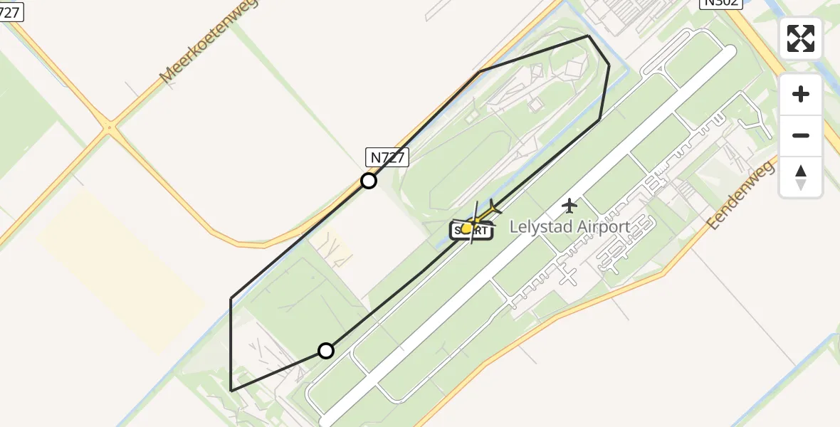 Routekaart van de vlucht: Traumaheli naar Lelystad Airport, Talingweg