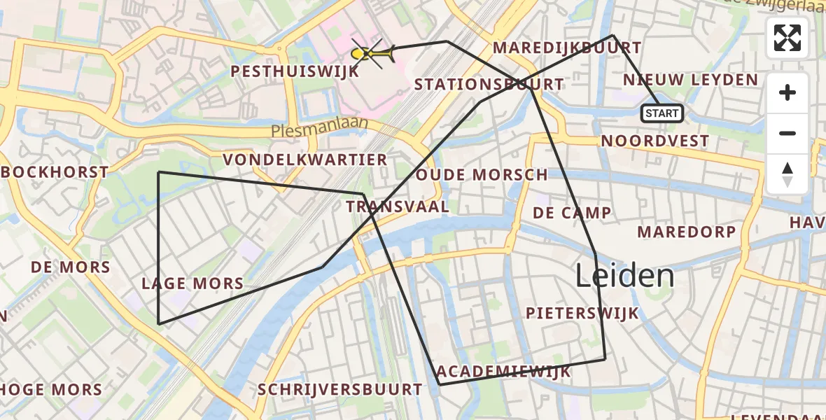 Routekaart van de vlucht: Lifeliner 2 naar Leiden, Morsweg