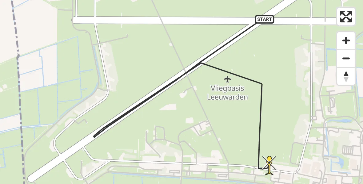 Routekaart van de vlucht: Ambulanceheli naar Vliegbasis Leeuwarden, Keegsdijkje