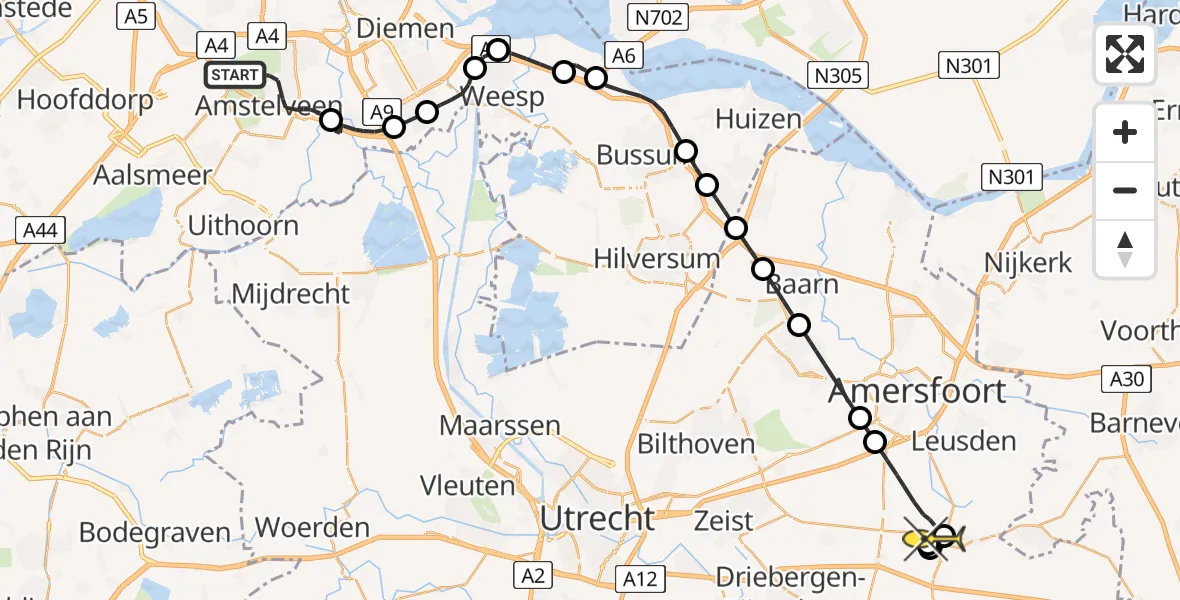 Routekaart van de vlucht: Politiehelikopter naar Woudenberg, Nieuwe Kalfjeslaan