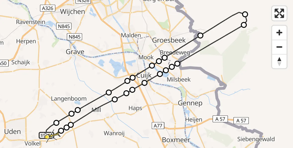 Routekaart van de vlucht: Lifeliner 3 naar Vliegbasis Volkel, Houtvennen