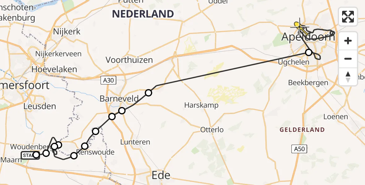 Routekaart van de vlucht: Politieheli naar Apeldoorn, Rumelaarseweg
