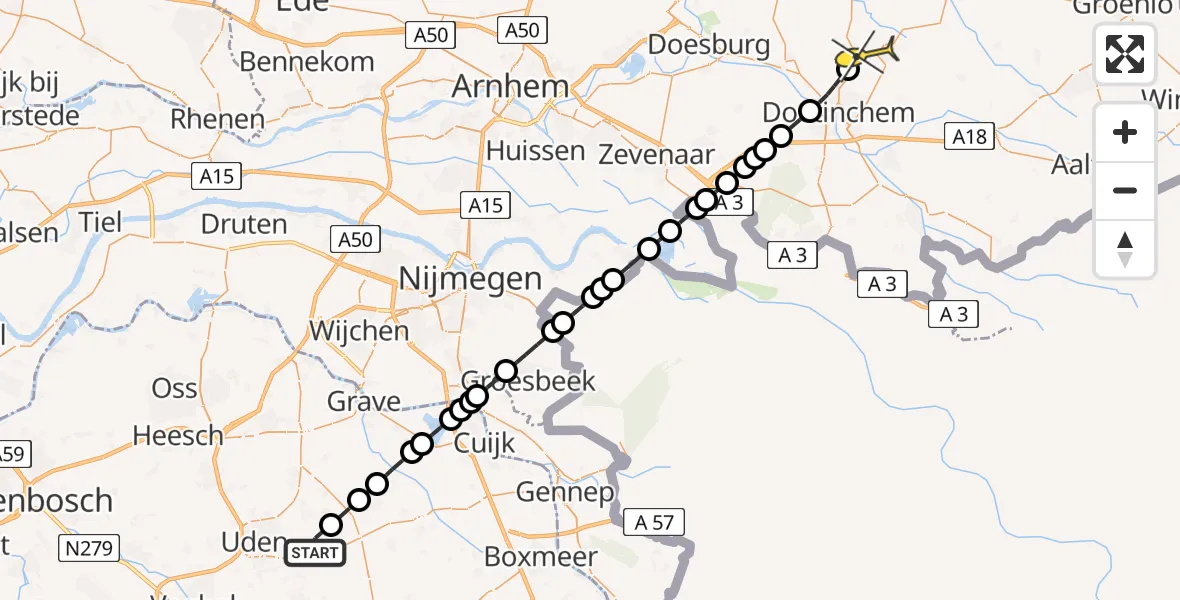 Routekaart van de vlucht: Lifeliner 3 naar Zelhem, Zeelandsedijk
