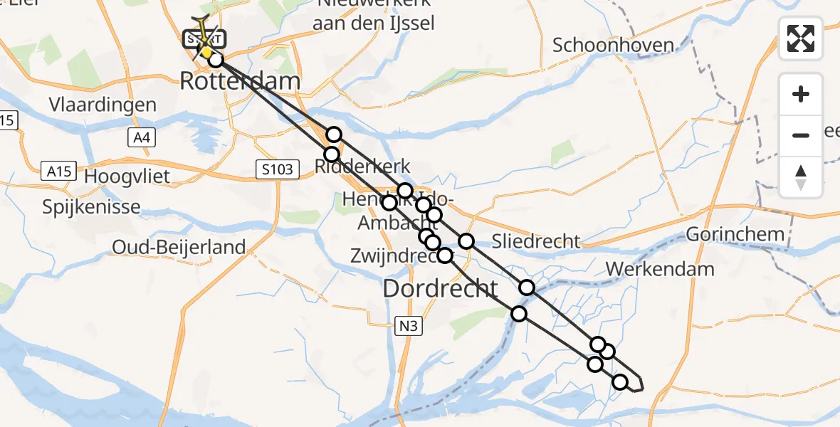 Routekaart van de vlucht: Lifeliner 2 naar Rotterdam The Hague Airport, Brandenburgbaan
