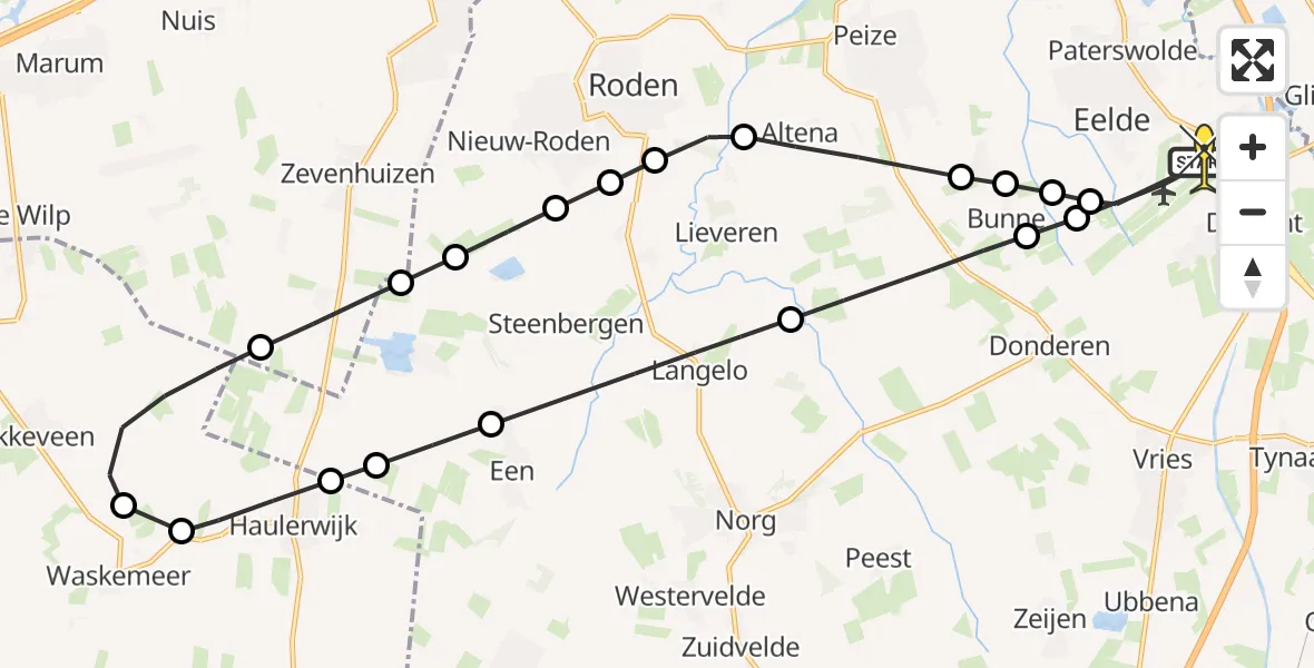 Routekaart van de vlucht: Lifeliner 4 naar Groningen Airport Eelde, Veldkampweg