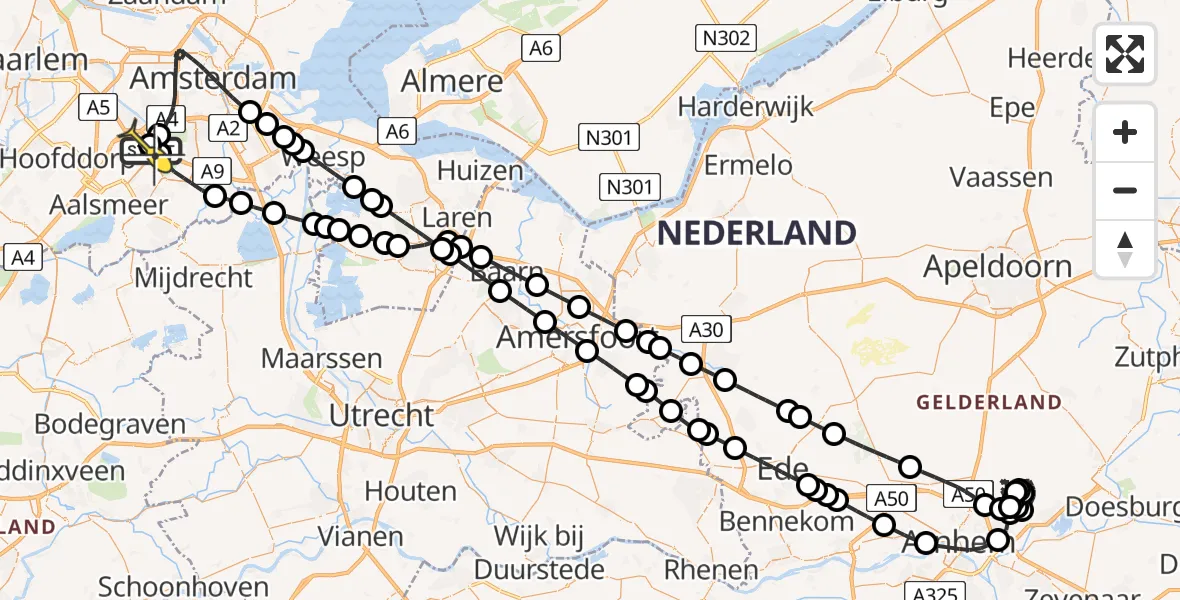 Vluchtroute Politiehelikopter van Schiphol naar Schiphol