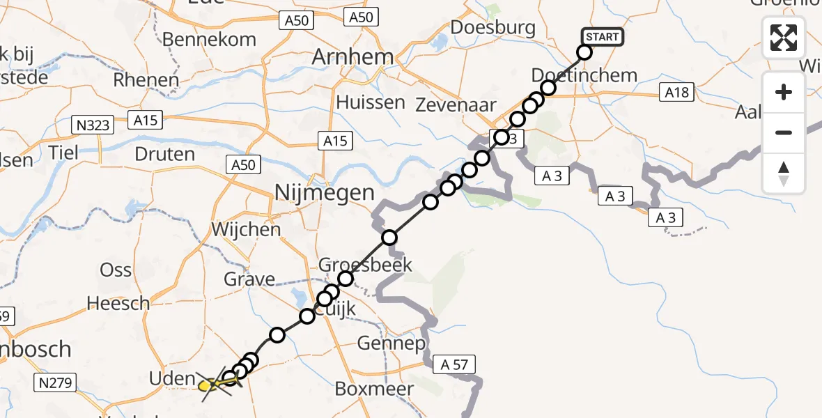 Routekaart van de vlucht: Lifeliner 3 naar Vliegbasis Volkel, Akkerweg