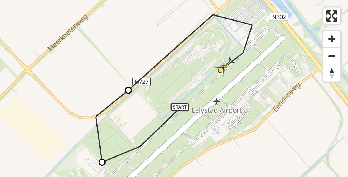 Routekaart van de vlucht: Traumaheli naar Lelystad Airport, Talingweg