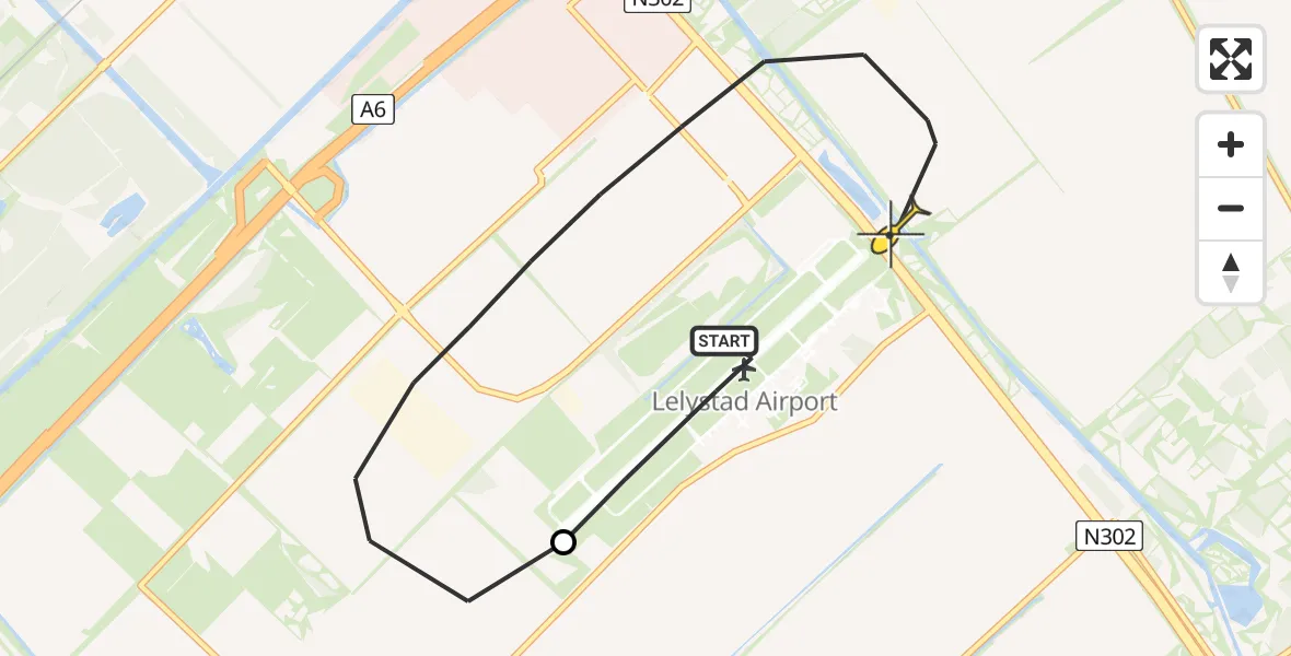 Routekaart van de vlucht: Traumaheli naar Lelystad Airport, Emoeweg