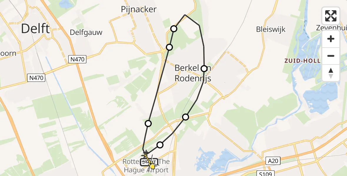 Routekaart van de vlucht: Lifeliner 2 naar Rotterdam The Hague Airport, Nieuwe Meerpad