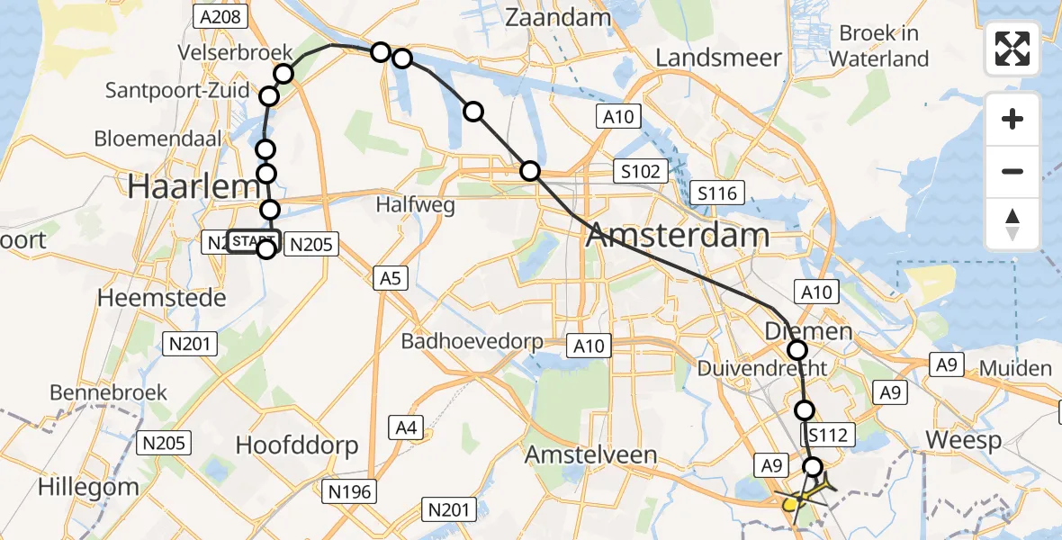 Routekaart van de vlucht: Lifeliner 1 naar Academisch Medisch Centrum (AMC), Zijkanaal D