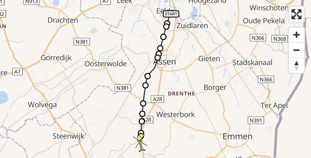 Routekaart van de vlucht: Lifeliner 4 naar Pesse, Moespot