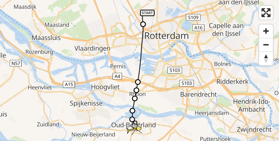 Routekaart van de vlucht: Traumahelikopter naar Oud-Beijerland, Langeweg