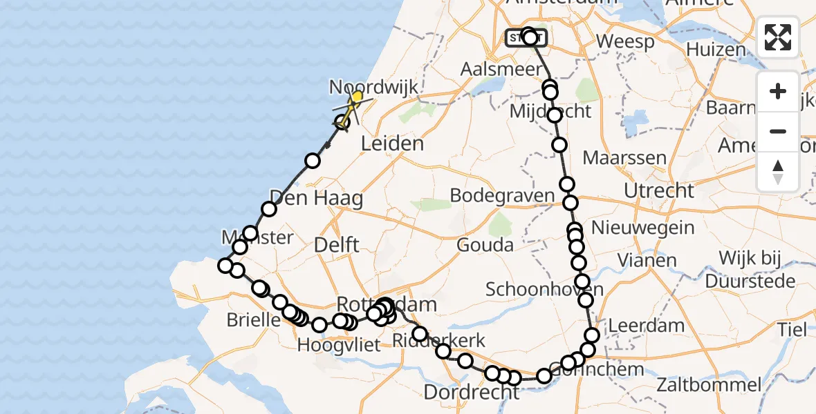 Routekaart van de vlucht: Politieheli naar Katwijk, Loevesteinse Randweg